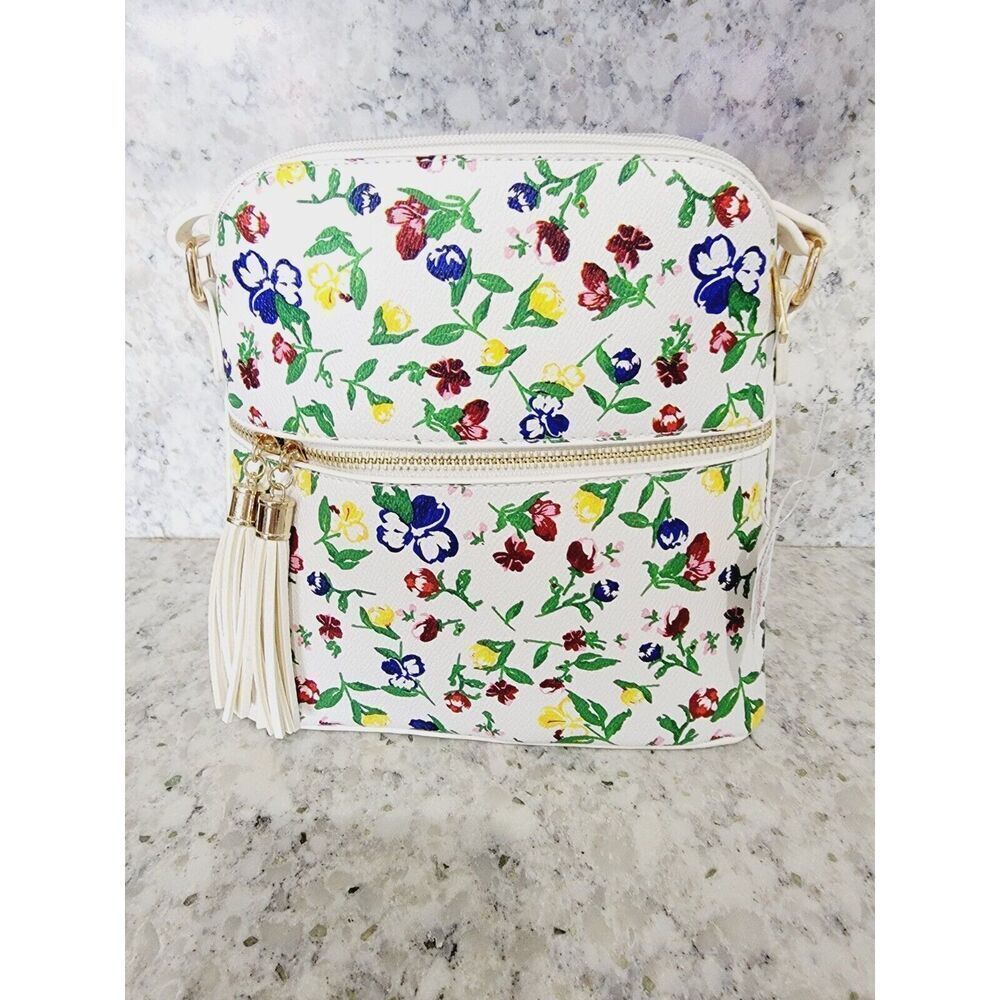 Unbranded Floral Blooms‎ Zip Up Hipster Crossbody Bag White Multi NWT